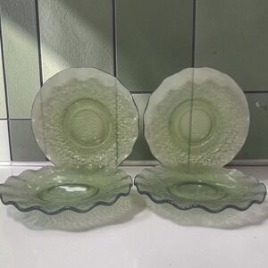 Hazel Atlas Avocado Green Saucers,‎ Set of 4, Pebble stone Depression Glass